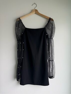 Thirty Thirty Black Pearl Sheer Puff Sleeve Mini Dress Size S NWOT